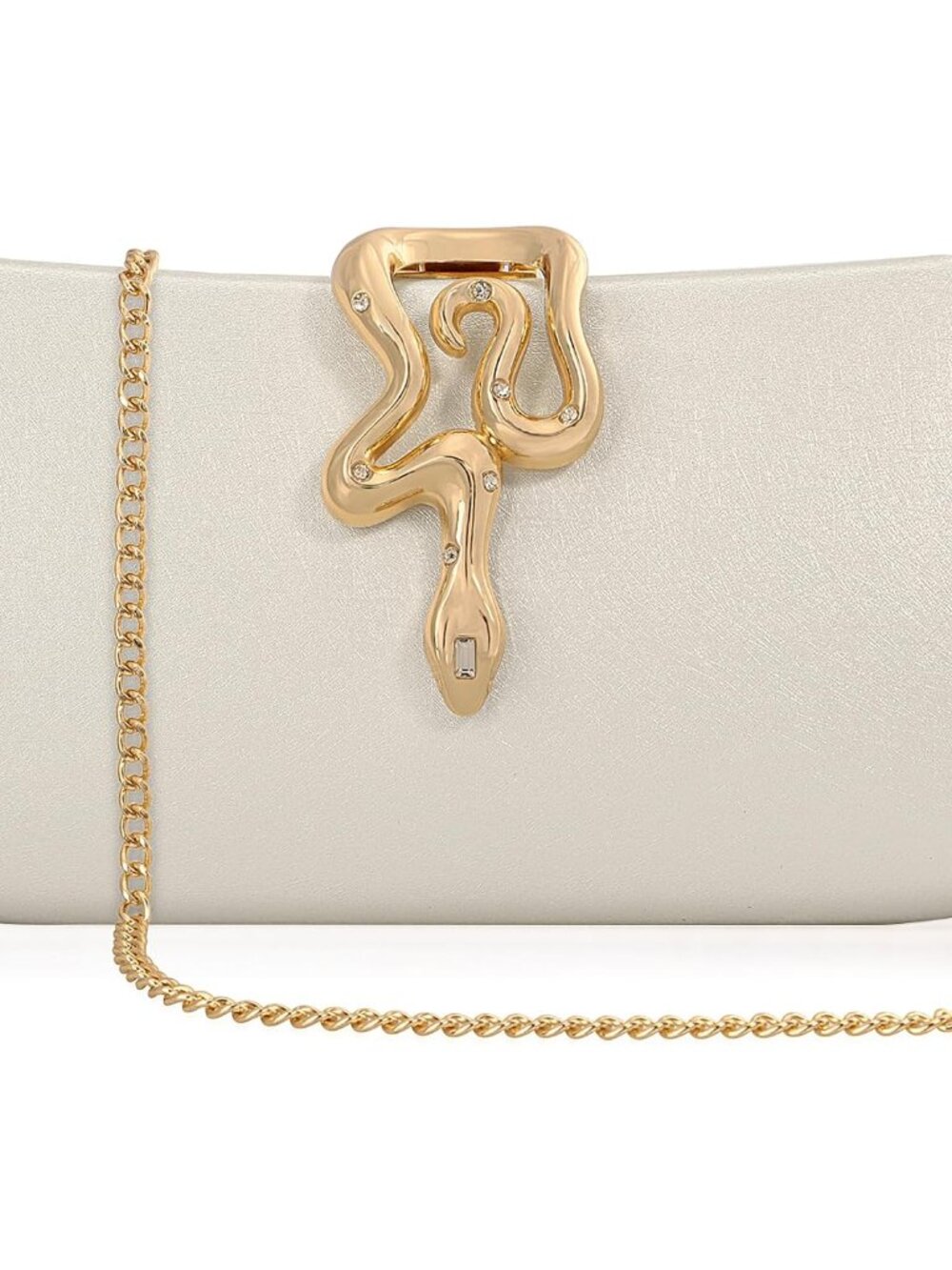 Women's Formal Evening Clutch Purse Synthetic Leather with Snake Clasp, Detachab